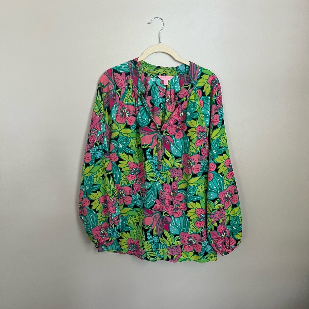 Lillypulitzer Elsa silk blouse size Large